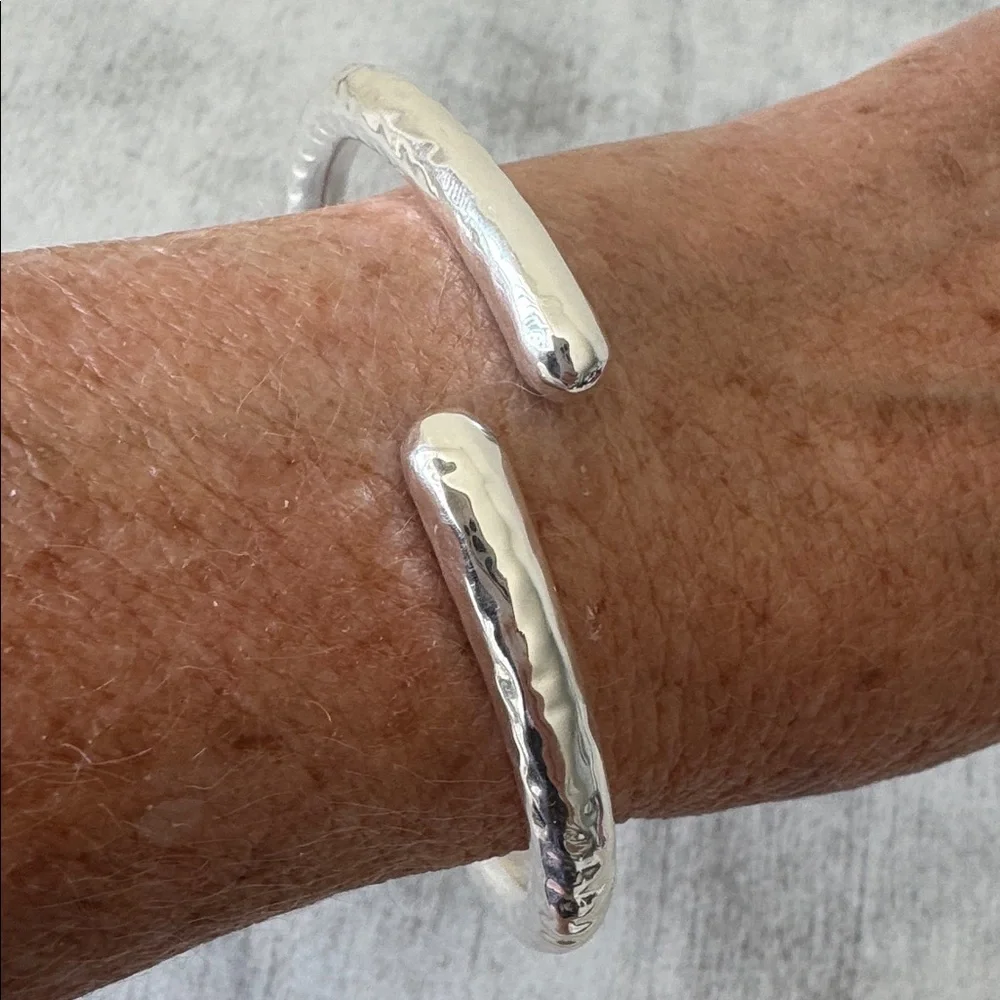 925 Sterling Silver Cuff Hammered Bypass Electroform Bracelet Made in Thailand